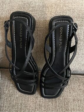 Donald J. Pliner Black Strappy Square-Toe Heeled Sandals
